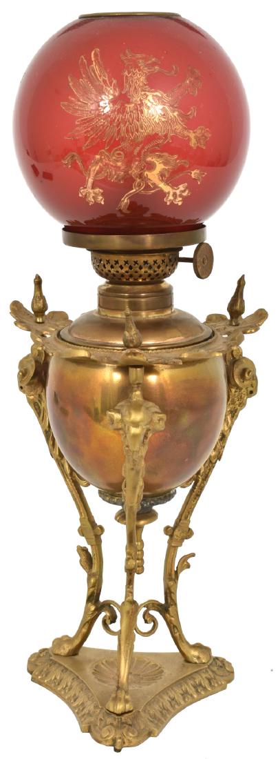 Miniature Banquet Lamp w/ Cranberry Globe (1 of 7)