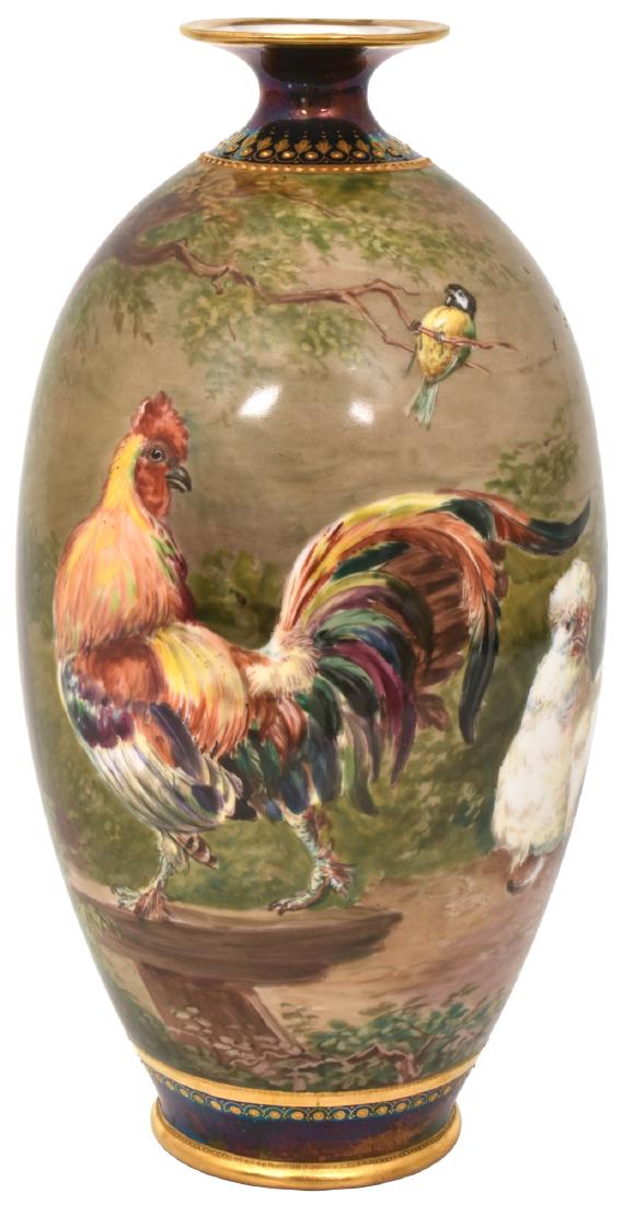 11.5 in. Hand Painted Porcelain Vase w/ Chickens (1 of 10)