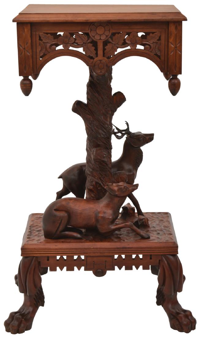 Carved Mahogany Plant Stand w/ Deer (1 of 10)