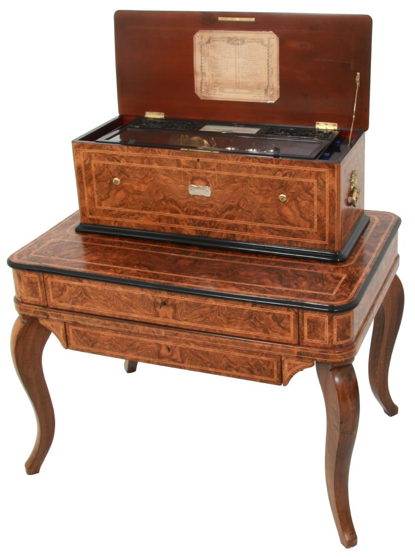 Swiss Cylinder Inlaid Music Box with Stand (1 of 10)