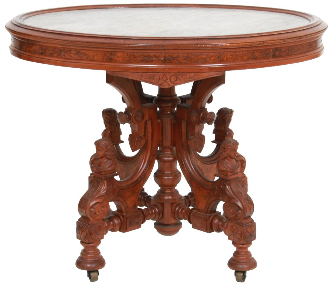 John Jelliff Walnut Marble Top Parlor Table (1 of 9)
