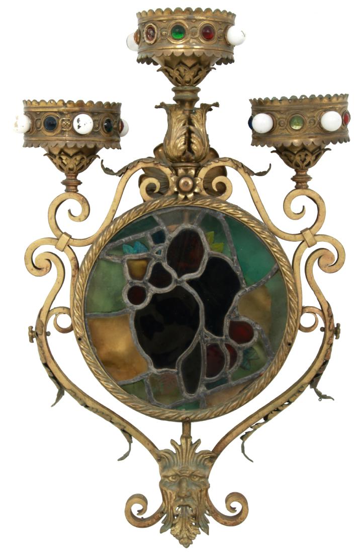 Lg. Gothic Jeweled & Stained Glass Wall Sconce (1 of 9)