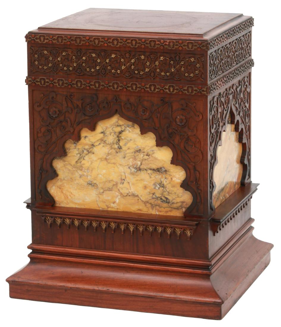 Moorish Style Carved Pedestal with Marble Inserts (1 of 10)