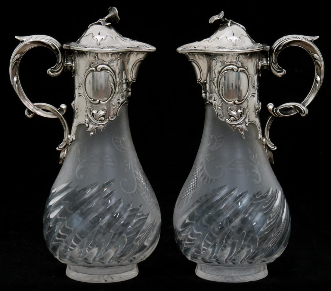 Pr. German Silver & Cut Glass Claret Jugs (1 of 10)