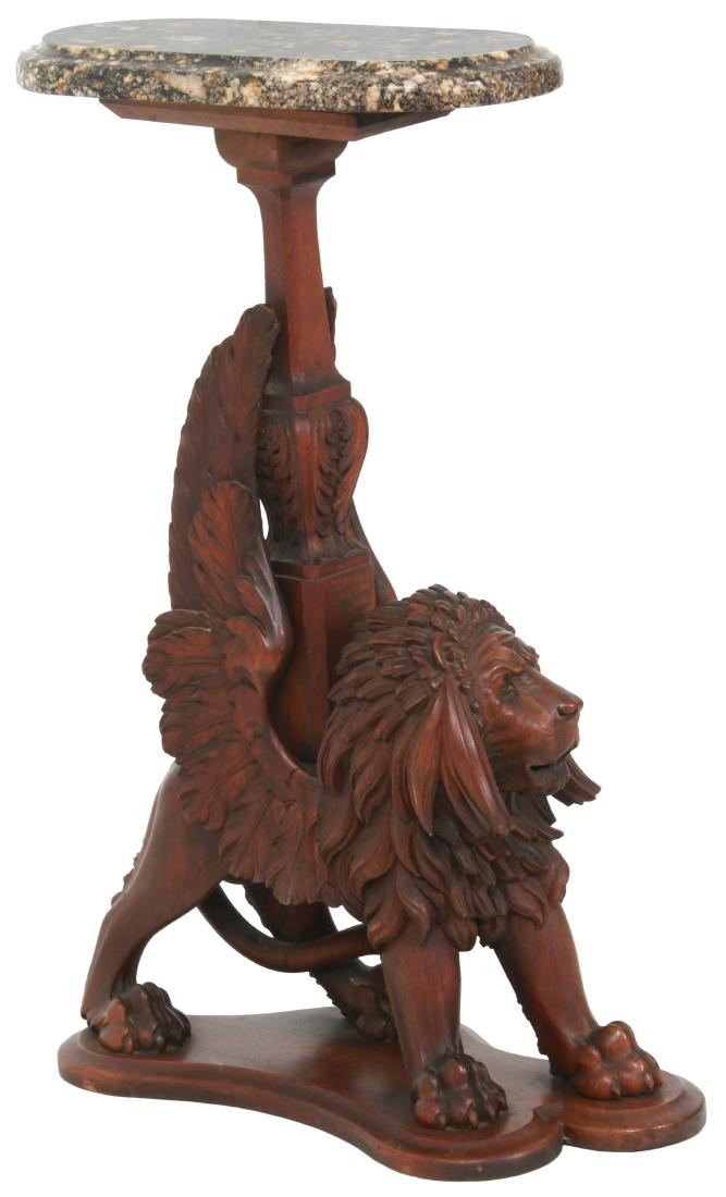 Carved Walnut Winged Griffin Plant Stand (1 of 11)