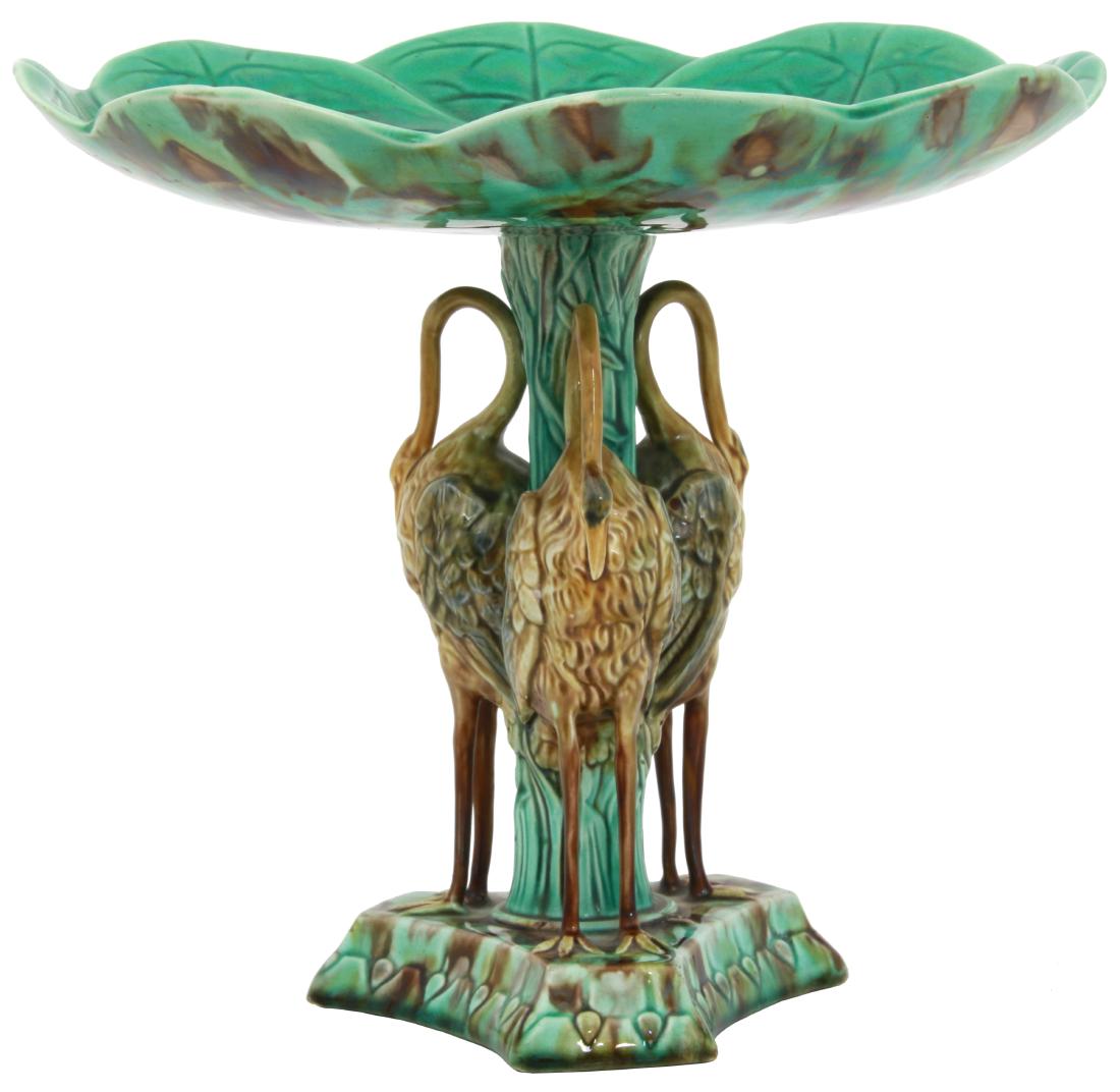 Majolica Pottery Figural Crane Tazza (1 of 10)