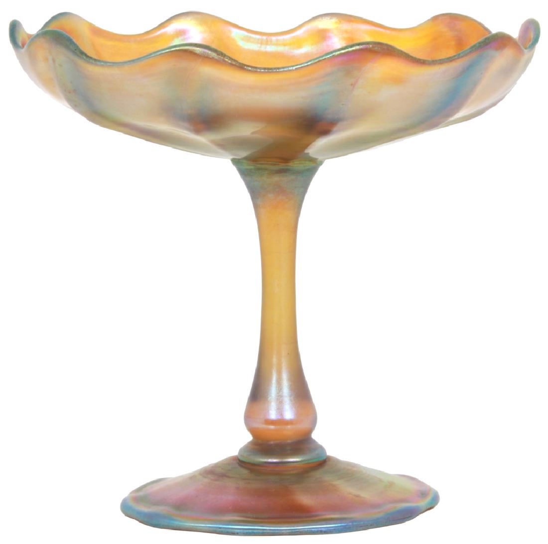 Tiffany Gold Iridescent Art Glass Compote