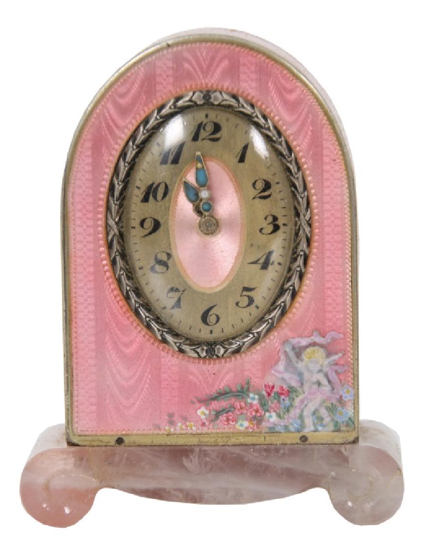 Miniature Sterling and Guilloche Travel Clock (1 of 10)