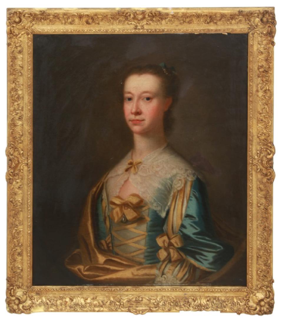 Attributed Joshua Reynolds O/C Anne Gray: Attr. Joshua Reynolds (British, 1723-1792) oil on canvas portrait of Anne Gray (1747-1802) married to George Patterson. Unsigned, canvas is relined, has inpainting and repair. 29 in. high x 24.5 in. w