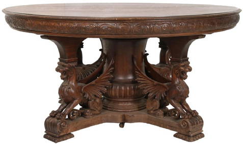 R.J. Horner Winged Griffin Oak Dining Table (1 of 10)