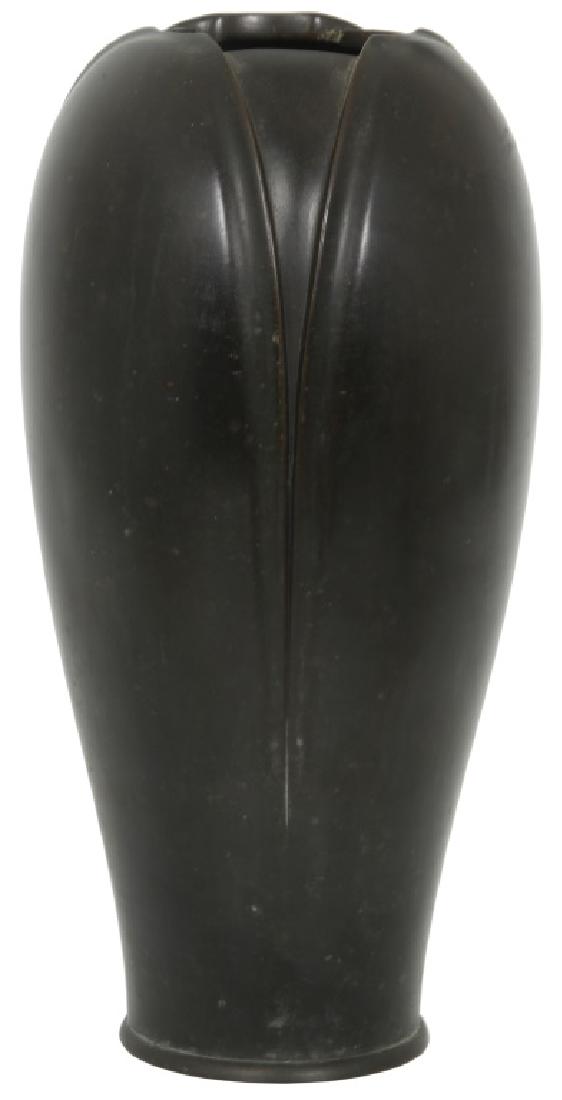 Leaf Molded 14 Inch Bronze Vase: Leaf Molded 14 Inch Bronze Vase. Japanese Meiji period 4 leaf decorated bronze vase having a nice dark brown patina; unsigned, no dents or damage. Weight: 7.25 lbs.