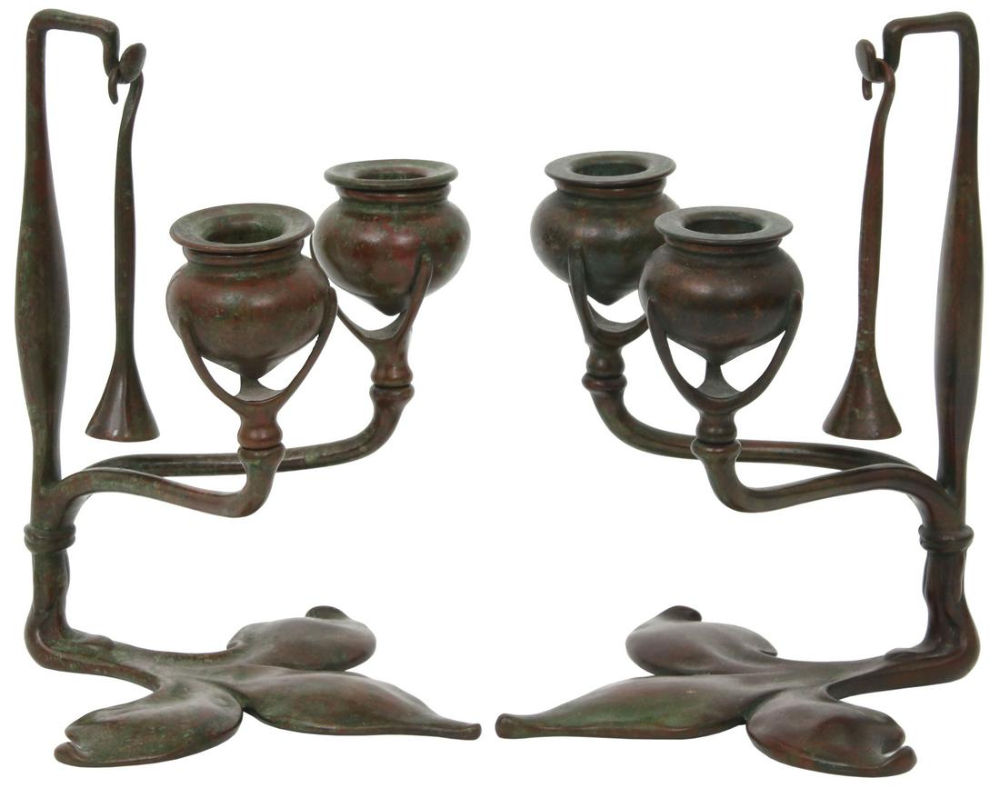 Pair of Tiffany Studios Candlesticks Sep 14, 2019 Fontaine's Auction Gallery in MA