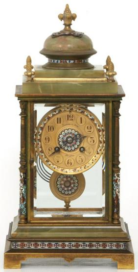 Japy Freres Onyx & Champleve Crystal Regulator
