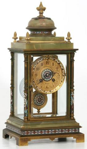 Japy Freres Onyx & Champleve Crystal Regulator
