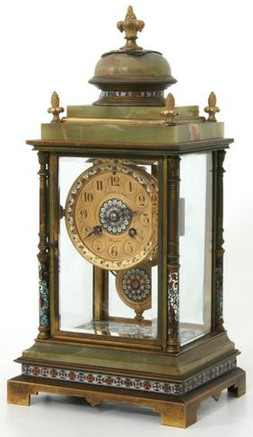 Japy Freres Onyx & Champleve Crystal Regulator