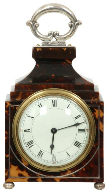 Edwardian Tortoiseshell and Silver Table Clock