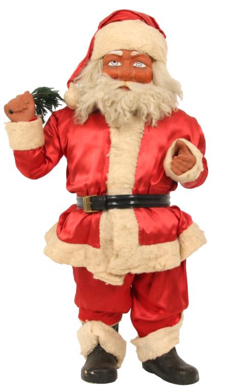 Large German Clockwork Santa Nodder: Large German Clockwork Santa Nodder. Large size Santa nodder has a paper mache head & hands, with original clothing. The original key wind mechanism needs to be remounted inside the frame. Otherwise i