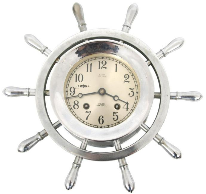 Chelsea Ship’s Bell Clock with Ship’s Wheel Case Price Guide