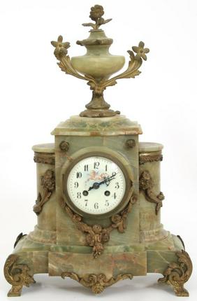 French 3 Piece Brass & Onyx Clock Set