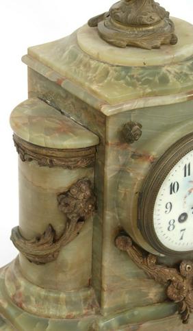 French 3 Piece Brass & Onyx Clock Set
