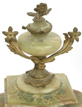 French 3 Piece Brass & Onyx Clock Set