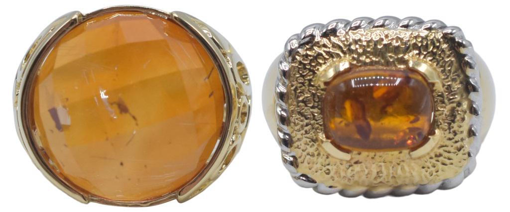 Two 14K Gold Rings: Metal Type: 14K Yellow Gold Gemstone: Carnelian & Rutilated Quartz Doublet Setting: Bezel Gemstone Count: 1 Hallmark: 14Kt ; ITALY Condition: Very Good Ring Size: 7 1/2 (17.83 mm inside diameter) Weig