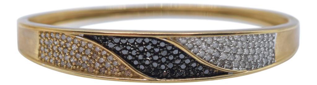 10K Yellow Gold & Diamond Bracelet: Metal Type: 10K Yellow Gold Gemstone: Round Brilliant Diamond Setting: Prong Gemstone Count: 54 Brown Color Treated Diamonds, 45 Black Color Treated Diamonds, & 53 Diamonds Carat Weight: 1.52 Hallmark