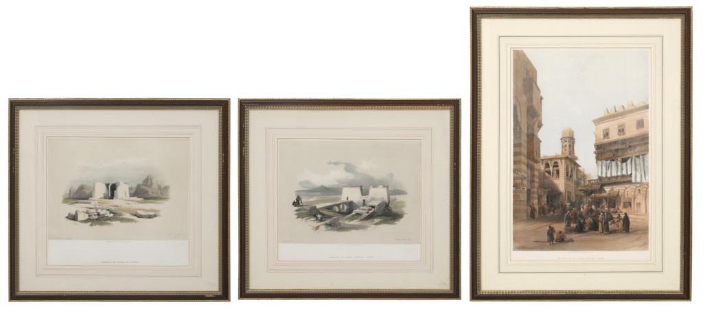 David Roberts (Scottish, 1796-1864): David Roberts (Scottish, 1796-1864) "Temple of Tafa in Nubia" "Temple of Wady Saboua, Nubia" "Bazaar of the Coppersmiths, Cairo" lithograph all signed "David Roberts, R.A." 1-2) 21 3/4 in. high x 19 3