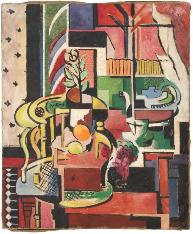 John Eddy Hutchins (American, B. 1891), Still Life: John Eddy Hutchins (American, B. 1891), still life painting, oil on canvas, signed upper middle and dated 1947. Artist has another painting on the back of the canvas. Sight: 30 in. high x 36 in. wide.