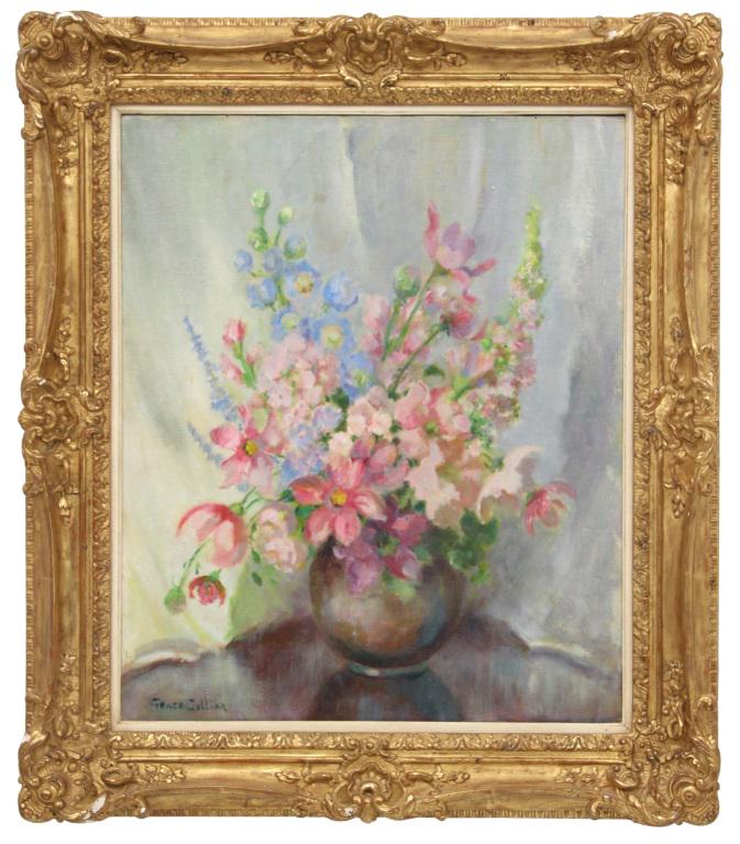 Grace Collier (American, 20th Century): Grace Collier (American, 20th Century) Floral Still Life oil on canvas signed "Grace Collier" (lower left) 23 5/8 in. high x 19 5/8 in. wide (sight) 31 1/8 in. high x 27 1/8 in. wide (frame)