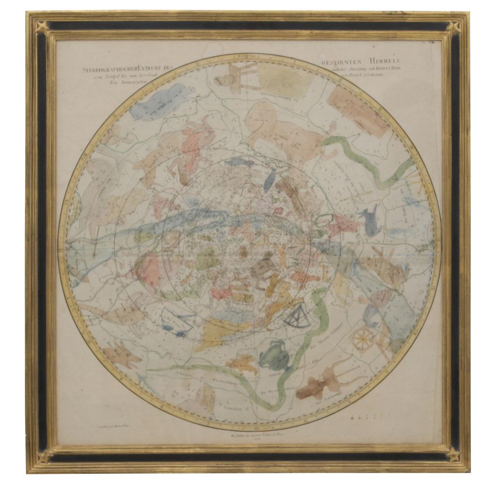 German Stereographic Design of the North Pole: German stereographic design of the North Pole to the 38th degree, reissued (Stereographischer Entwurf Des vom Nordpol bis zum 38 sten Grad Neu herausgegeben). 29 in. high x 27 in. wide