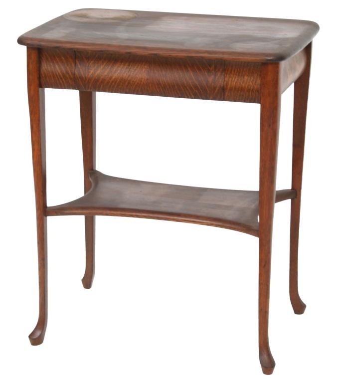 Oak Side Table: Oak side table with one drawer, 19th/20th century. 35 in. high x 25 in. wide x 18 in. deep