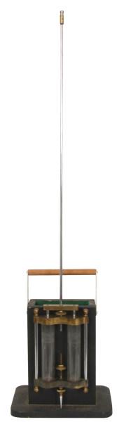 Two Jar Mercurial Compensating Pendulum: Custom made, fully adjustable mercurial pendulum with silvered steel rod, brass fittings and two cylindrical glass jars. 45 1/4 in. long. Provenance: consignor purchased from Foster Campos in the earl
