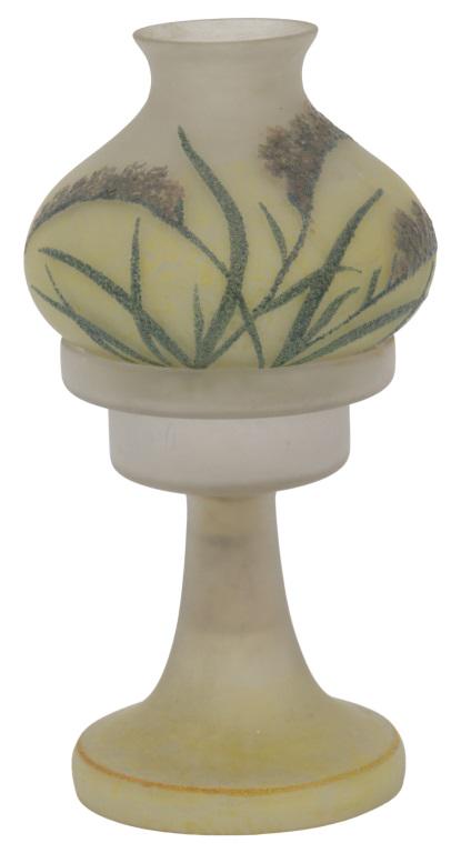 Pairpoint Coralline Fairy Lamp: Pairpoint Coralline fairy lamp with tapered base and foliate decorated shade molded glass unsigned early 20th century