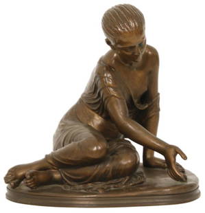 Achille Collas (French 1794-1859): Achille Collas (French 1794-1859)Sculpture of a Girl Playing Bonespatinated bronzesigned "A. Collas" and "F. Barbedienne Fondeur"10.5 in. high x 11 in. wide x 8.25 in. deep