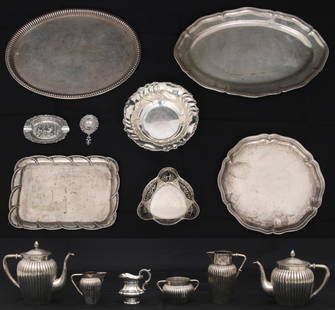 Lot of 21 Pieces of 800 Silver: Included in this lot are 21 pieces of 800 silver weighing a total of 301.52 troy ounces. Largest tray: 20 1/2 in. wide x 13 3/4 in. deep. Largest bowl: 9 in. high x 10 in. wide.