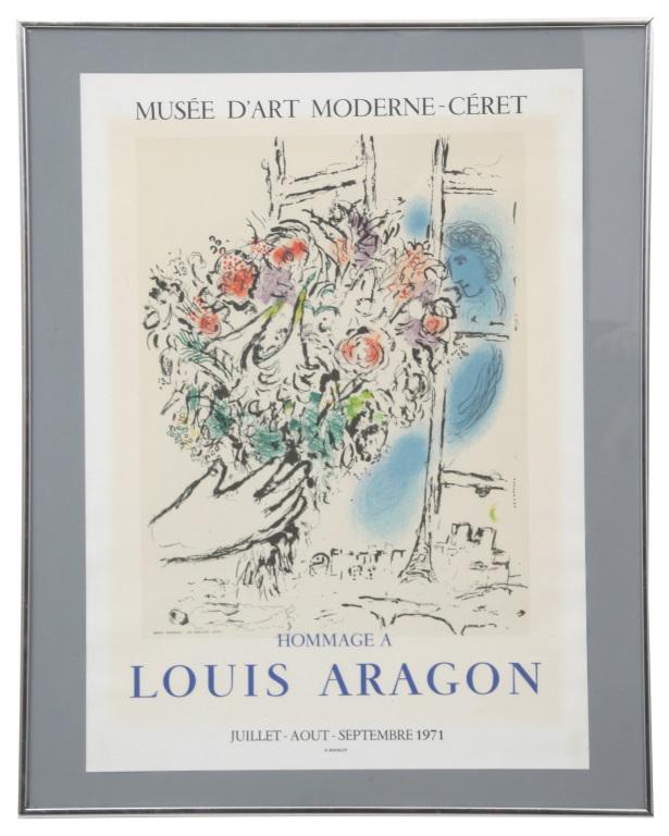 Marc Chagall (French, 1887-1985): Marc Chagall (French, 1887-1985) Hommage a Louis Aragon Lithograph in color 30.5 in. high x 24.25 in. wide (frame)