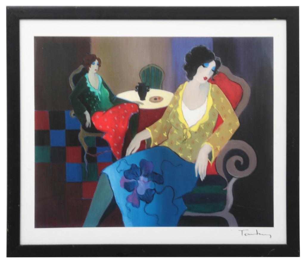 Itzchak Tarkay (Israeli, 1935-2012): Itzchak Tarkay (Israeli, 1935-2012) Two Seated Women Serigraph Signed "Tarkay" 16 1/2 in. high x 21 in. wide (sight) 22 in. high x 26 in. wide (frame)