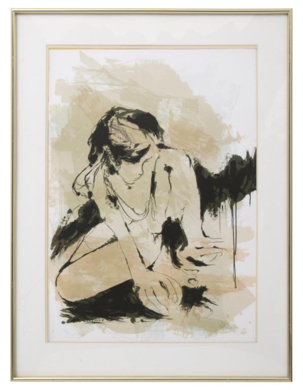 Gino Hollander (American, 1924-2015): Gino Hollander (American, 1924-2015) Seated Nude Mixed media on paper Signed lower right 34 in. high x 24 in. wide (sight) 44 in. high x 33 in. wide (frame)