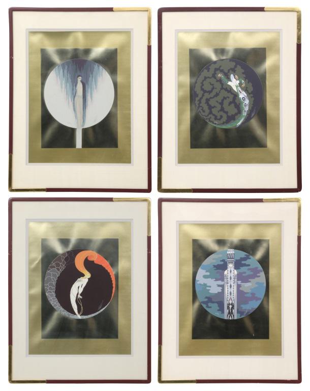 Erté (Romain de Tirtoff): Erté (Romain de Tirtoff) (Russian/French, 1892-1990) "Four Emotions" "Sadness, Jealousy, Love & Indifference" Serigraph Signed "Erté" 31 in. high x 24 in. wide (frame)