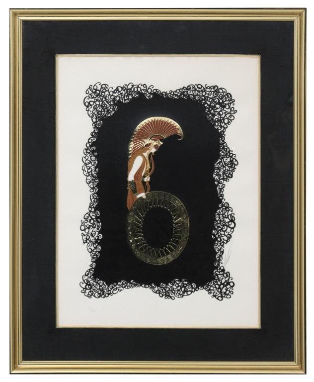 Erté (Romain de Tirtoff): Erté (Romain de Tirtoff) (Russian/French, 1892-1990) "Number 6" Serigraph Signed "Erté" 26.5 in. high x 21.5 in. wide (frame)