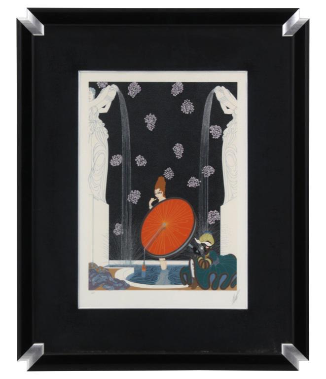 Erté (Romain de Tirtoff): Erté (Romain de Tirtoff) (Russian/French, 1892-1990) "The Bath of the Marquis" Serigraph on paper Signed "Erté" 31.5 in. high x 25.5 in. wide (frame)