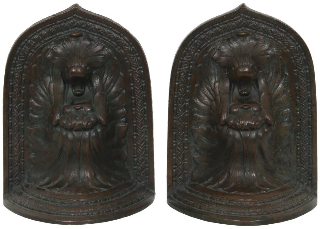 Tiffany Studios "Spanish" Bookends: Tiffany Studios "Spanish" Bookends early 20th century patinated bronze signature not visible 5 3/4 in. high