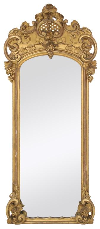 Rococo Style Gilded Gesso & Wood Pier Mirror: Rococo Style Gilded Gesso & Wood Pier Mirror, 3rd quarter 19th century, foliate & scroll design with grape clusters. 83 in. high x 36 in. wide x 7 in. deep.