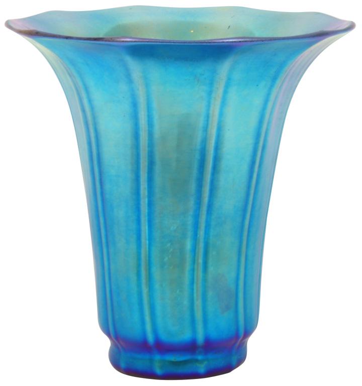 Steuben Glass Works Ribbed Vase: Steuben Glass Works (Corning, New York, est. 1903) Ribbed Vase circa 1920 Aurene glass shape number 913 signed "Steuben" 5 1/4 x 5 inches