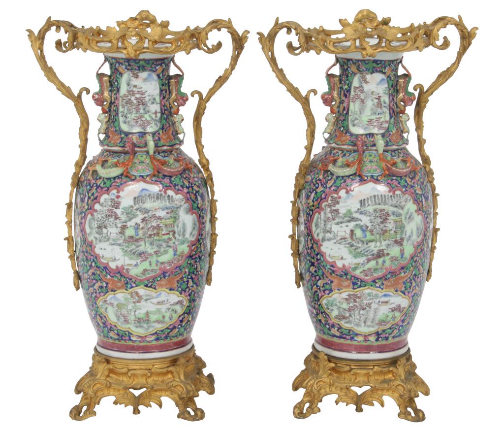 Pair of Chien Lung Porcelain & Bronze Vases (1 of 18)
