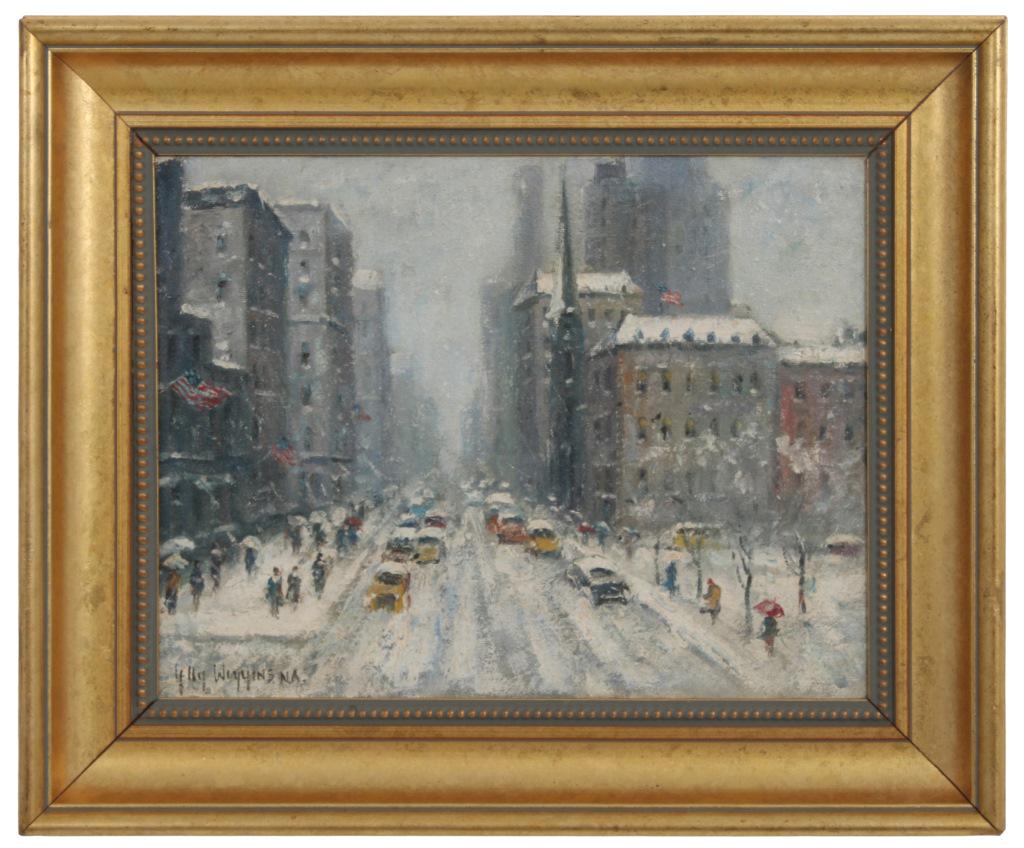 Guy Carleton Wiggins (American, 1883-1962): Guy Carleton Wiggins (American, 1883-1962) Fifth Avenue in Winter oil on canvas signed "Guy Wiggins, N.A." (lower left) 12 x 15 3/4 inches (sight) 18 x 21 1/3 inches (frame)