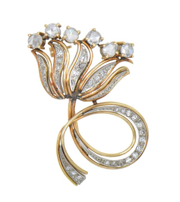 18K Gold, White Gold, & Diamond Brooch (1 of 4)