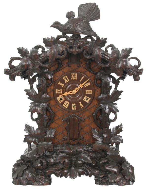 Black Forest Carved Mantel Clock with Trumpeter (1 of 17)