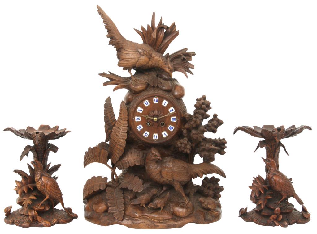 Black Forest Carved Clock Garniture (1 of 14)